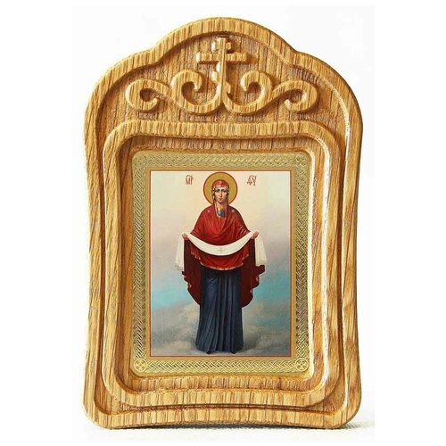 Покров Пресвятой Богородицы, ростовая икона в резной деревянной рамке