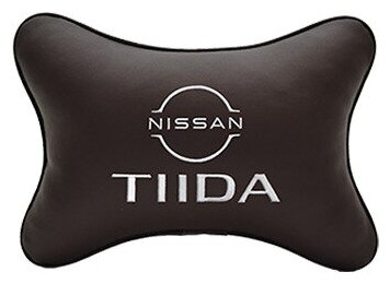 Подушка на подголовник экокожа Coffee с логотипом автомобиля NISSAN TIIDA