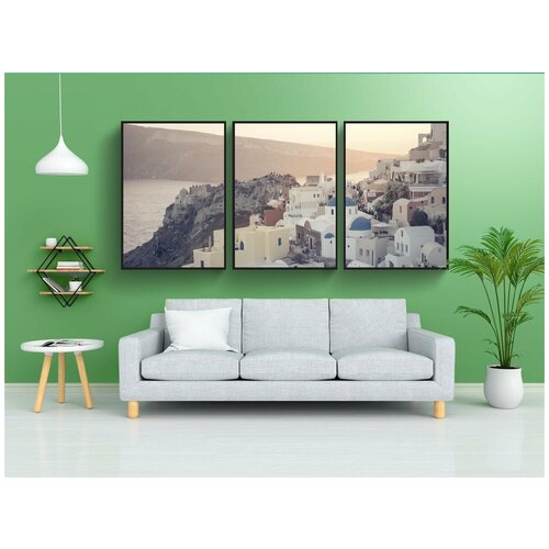фото Набор модулных постеров для интерьера "заход солнца, санторини, греция" 60x90 см. в тубусе, без рамки lotsprints