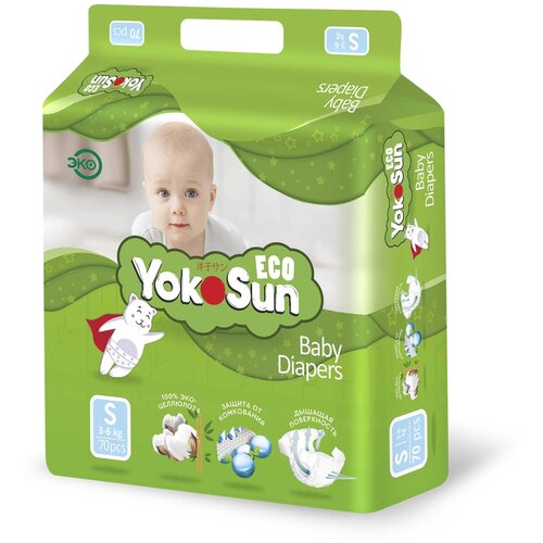 YokoSun подгузники Eco S (3-6 кг), 70 шт.