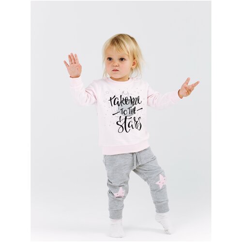фото Комплект одежды diva kids для девочек, брюки и лонгслив, повседневный стиль, размер 74, розовый