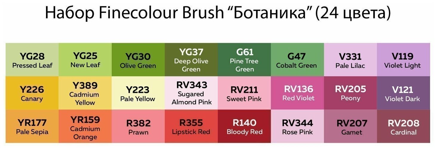 Набор маркеров Finecolour Brush 24 цвета в пенале Ботаника