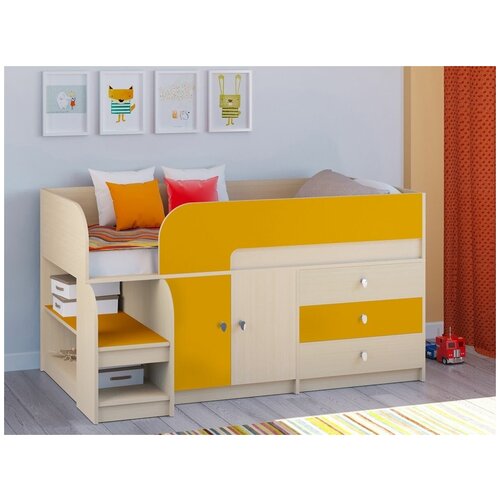 фото Adeta кровать-чердак астра 9.1 дуб молочный/оранжевый
