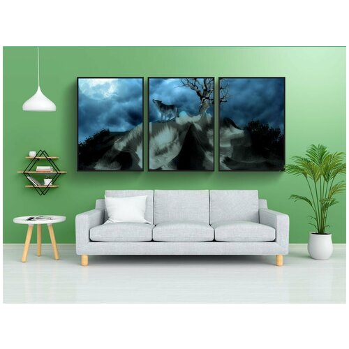 фото Набор модулных постеров для интерьера "луна, волк, ночь" 60x90 см. в тубусе, без рамки lotsprints