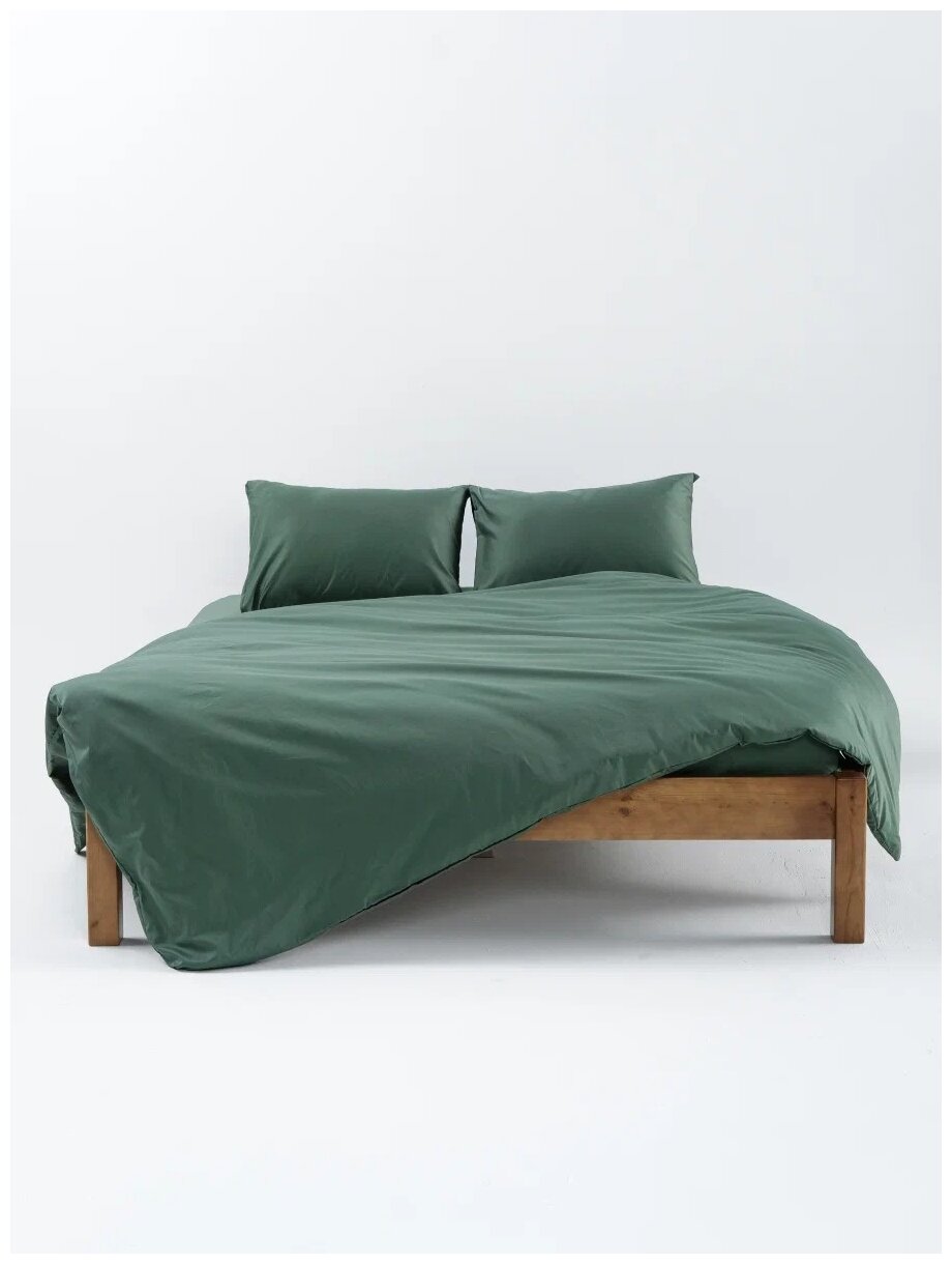 Комплект постельного белья GoodNight Pure однотонное, 1.5-спальное, сатин, олива - фотография № 1