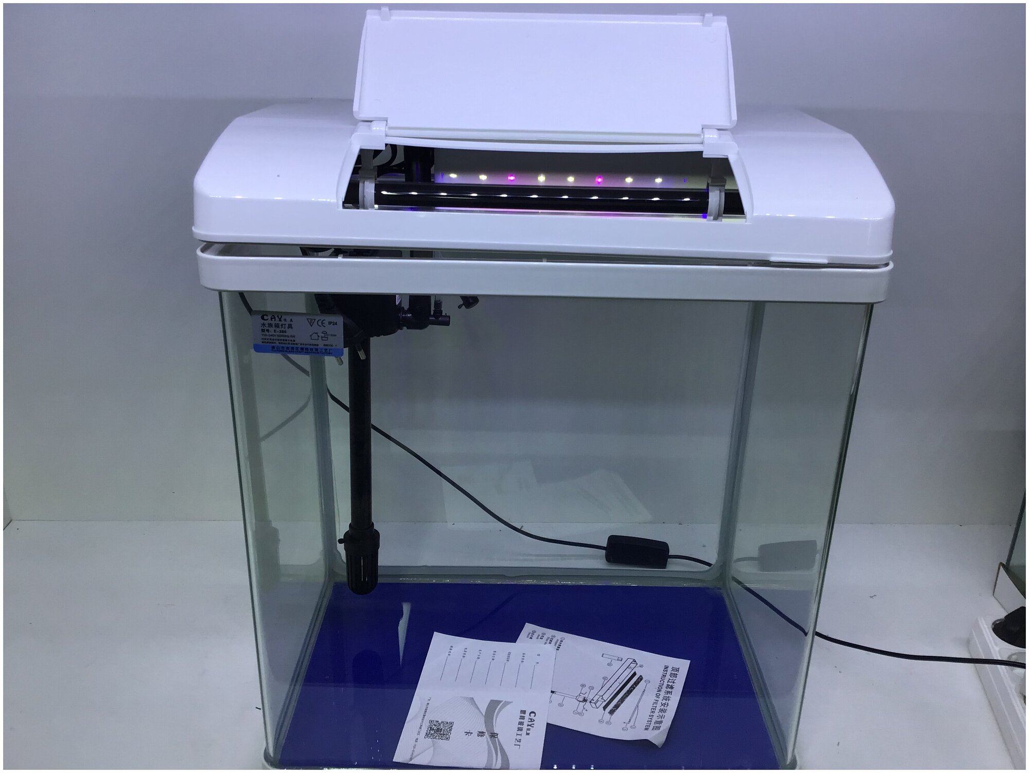 Аквариум 35 литров, аквариумный комплекс E - 380, аквариум для рыб белый с оборудованием, освещение, фильтр, наполнитель, для дома и офиса - фотография № 7