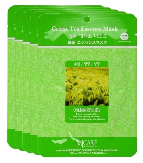 Маска для лица тканевая с зеленым чаем Mijin Green Tea Essence Mask, 23 г - 10 шт