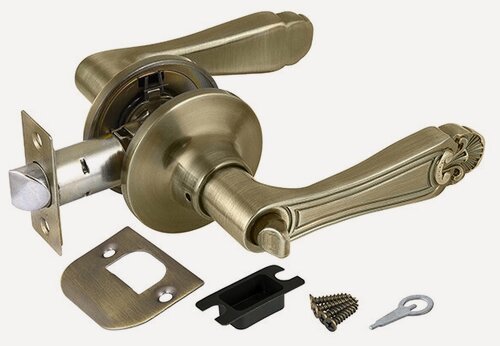 Изображение товара Ручка с защелкой межкомнатная, на круглой розетке 6037 AB-B (фиксатор) бронза