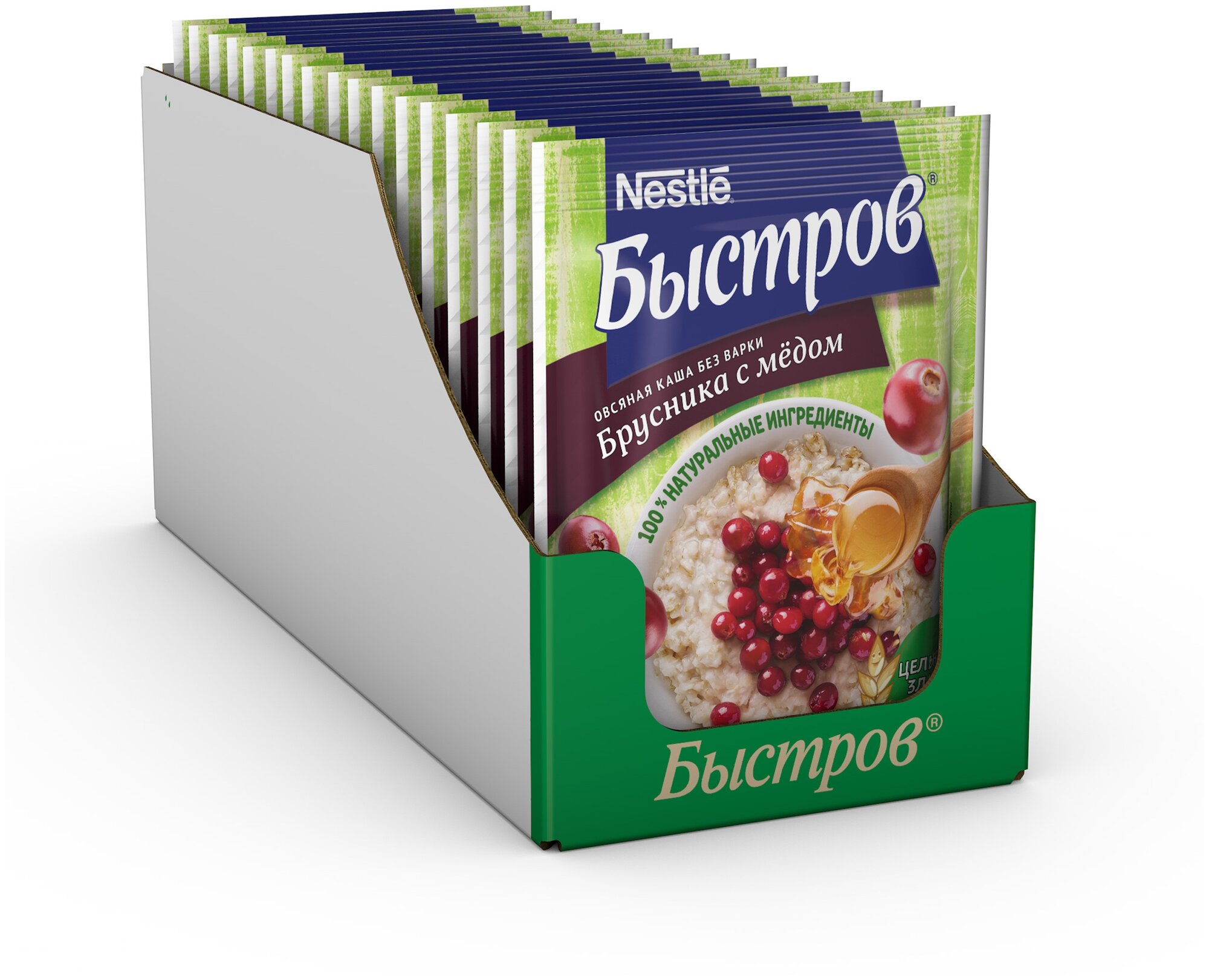 БЫСТРОВ®. Без варки. Каша овсяная с брусникой и медом. 40г (17 пакетиков)