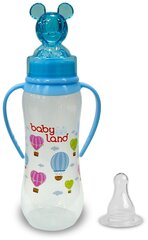 Набор "Baby Land" - бутылочка с колпачком-игрушкой (240мл) + соска силикон (6мес+) голубой