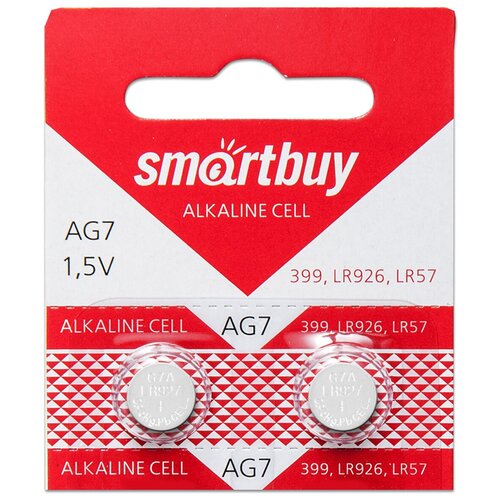 Батарейка AG7 (LR57, 395, 399, 926, 927) 1.5V SmartBuy Blister, упаковка 2 шт. батарейка щелочная kodak lr57 ag7 10шт