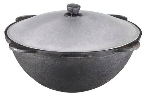 фото Казан чугунный DAVR METALL с крышкой, круглое дно, 10 л