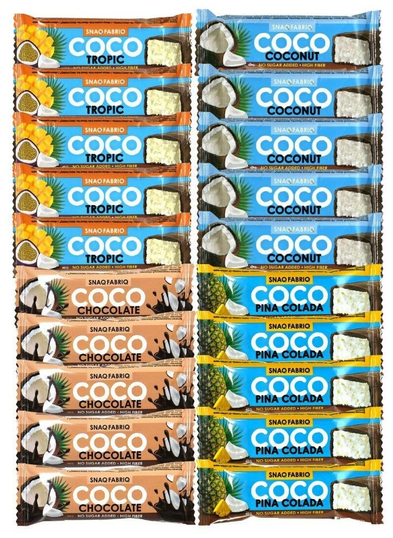 Snaq Fabriq Батончик COCO 40г MIX Coconut Tropic Pina Colada Chocolate (20 шт) - фотография № 1