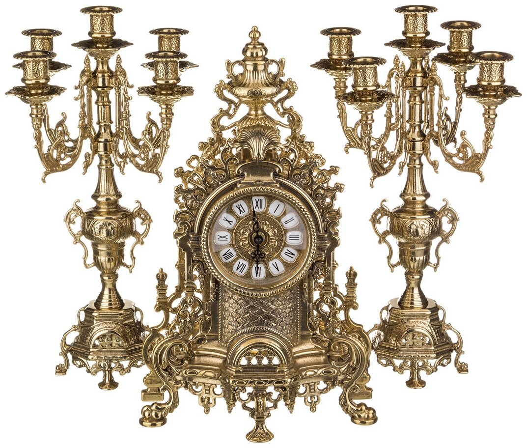 Комплект Alberti Livio, часы каминные, диаметр циферблата 11 см + 2 подсвечника, высота 42/42 см (646-002)
