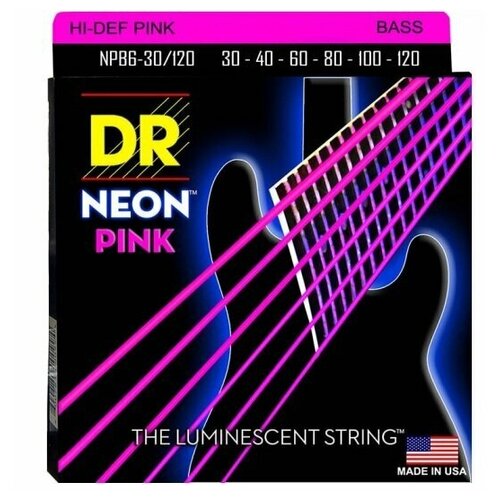 DR NPB6-30/120 - HI-DEF NEON™ струны для 6-струнной бас- гитары, с люминесцентным покрытием, розовые 30 - 120