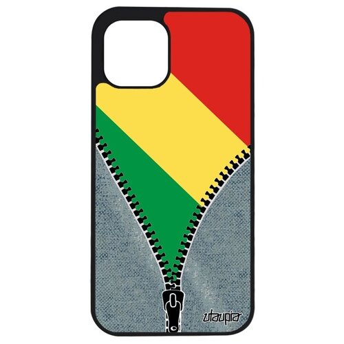 фото Противоударный чехол на мобильный // iphone 12 mini // "флаг конго браззавиль на молнии" стиль государственный, utaupia, серый