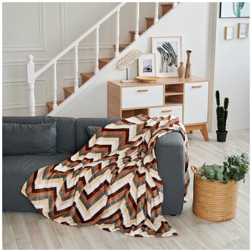фото Плед " зигзаг", светло-коричневый, 200*220 см bozhong home textile