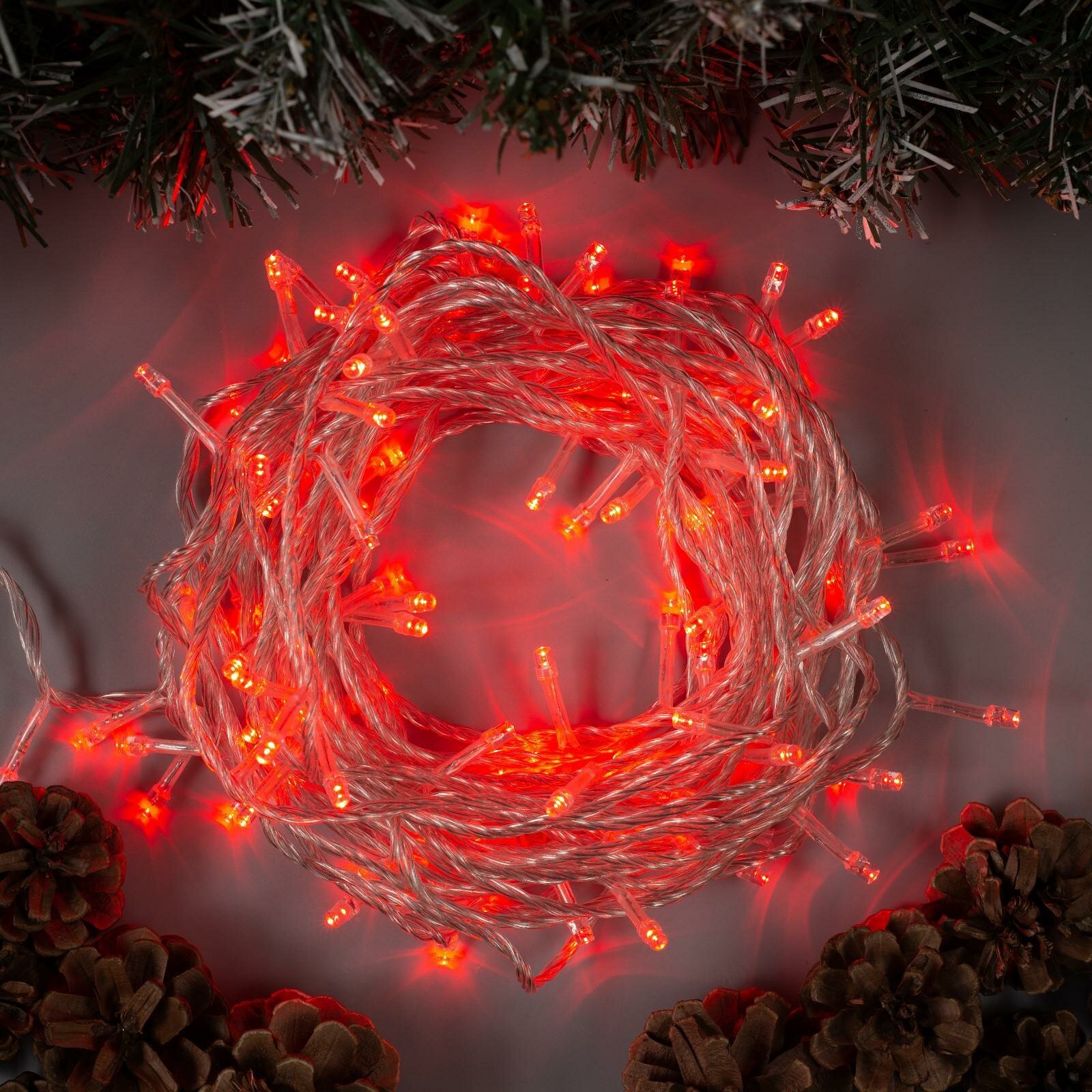 Гирлянда «Нить» 10 м IP20 прозрачная нить 100 LED свечение красное 8 режимов 220 В 3556786