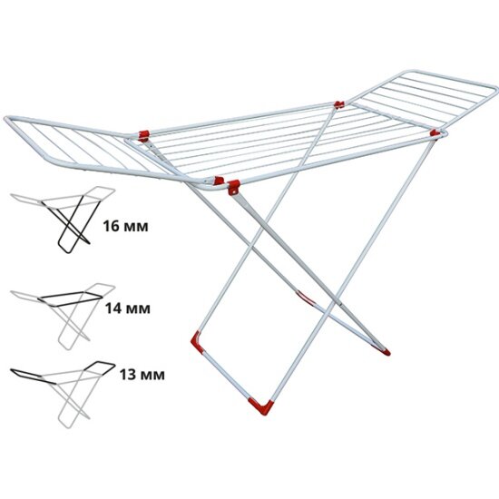 Perfecto Linea Сушилка для белья напольная, 18м, серия Stella, бело-красная, (Сушильное полотно - 18 метров, размер 172х56х90.) (46-021843)