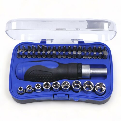 Набор бит и торцевых головок Blaupunkt, 28 бит, 18 головок, кейс, синий