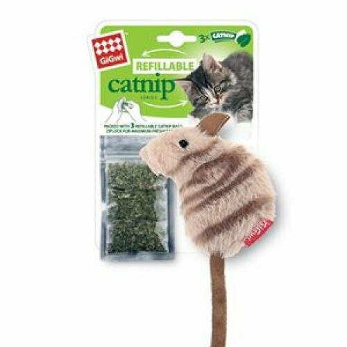 Игрушка  для кошек   GiGwi Refillable catnip Мышка (75382),  коричневый/бежевый, 1шт.