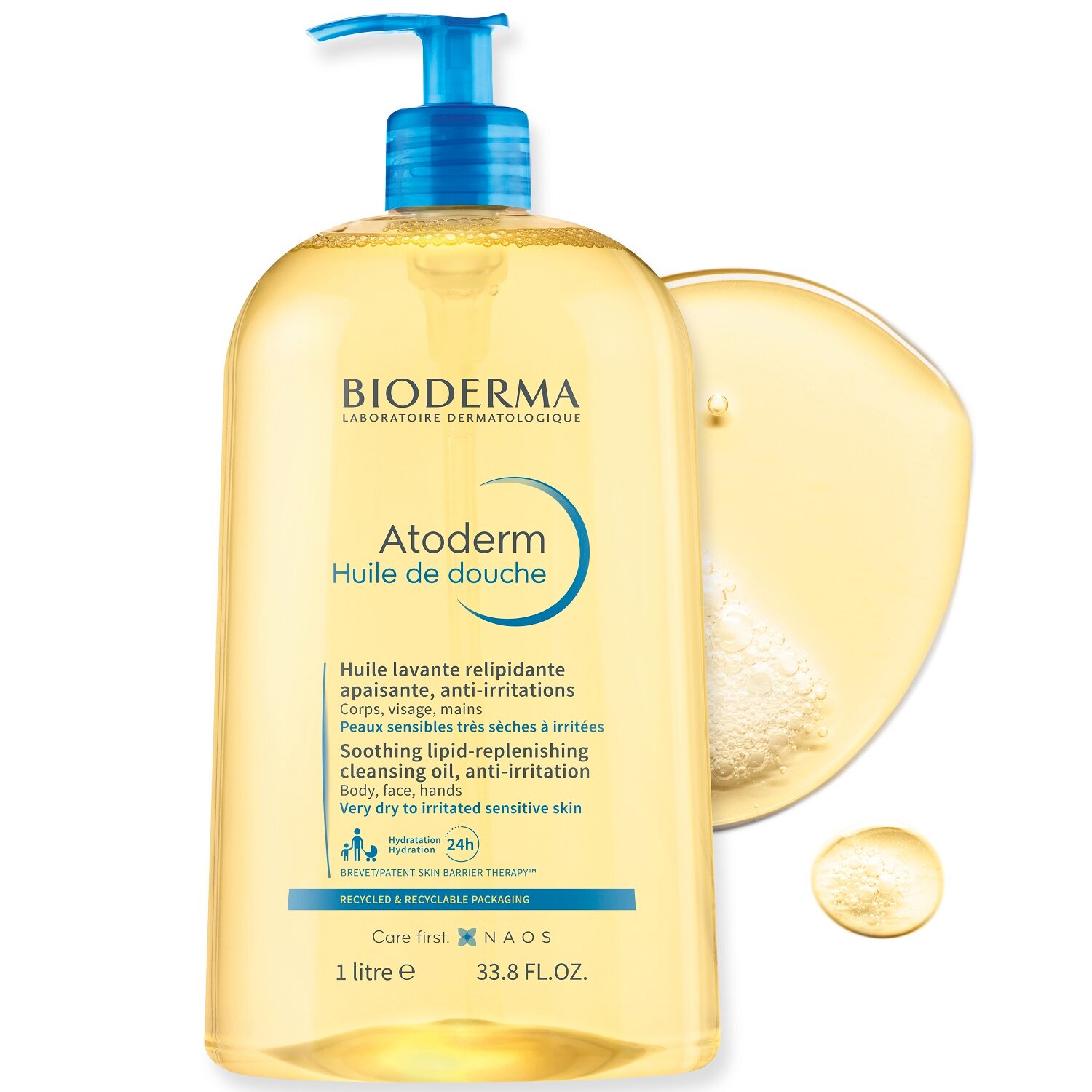 Масло для душа Bioderma "Atoderm", универсальное, для тела и лица, 1л — фото 1