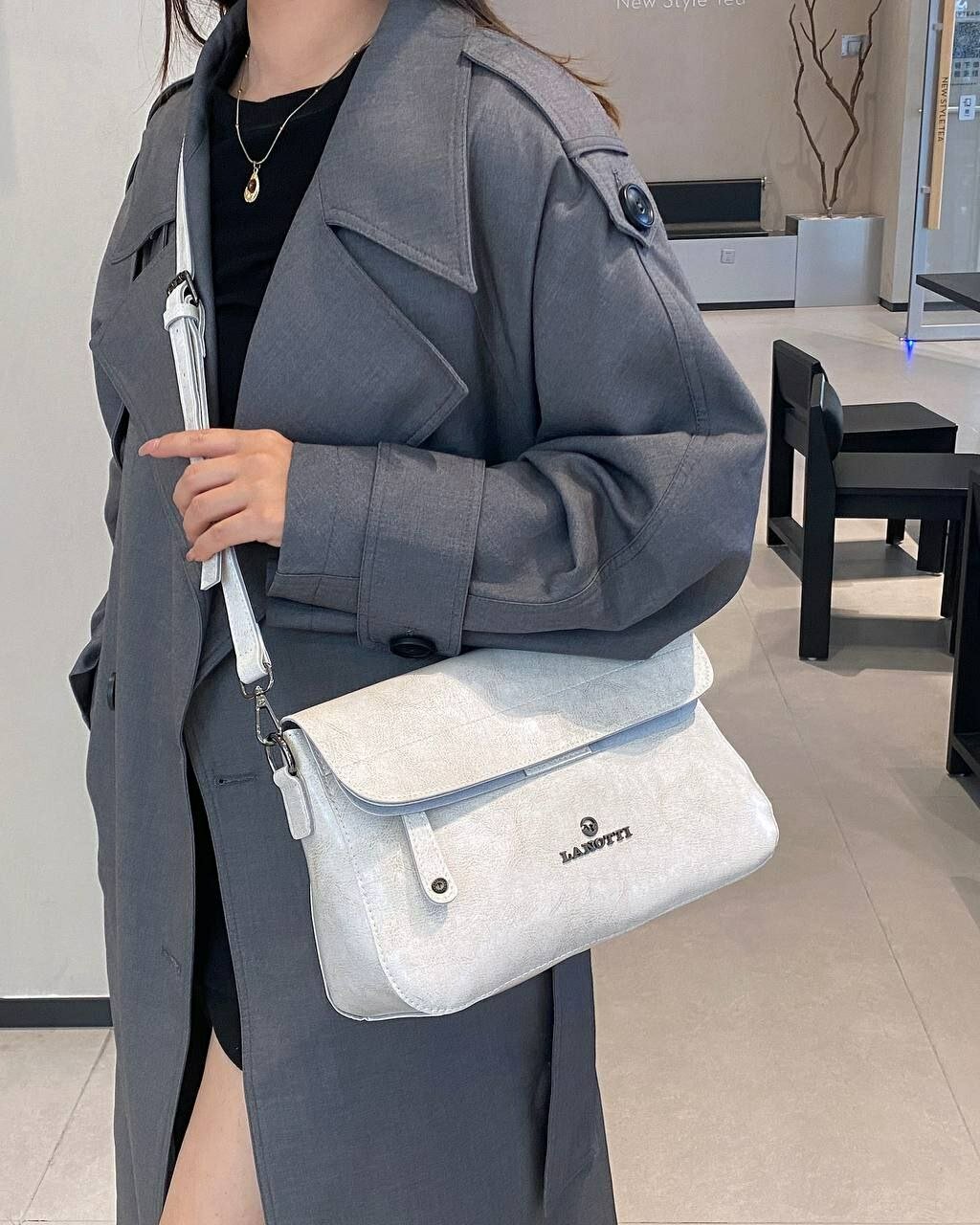 Сумка багет LANOTTI, фактура гладкая, белый, мрамор, белый мрамор — фото 1