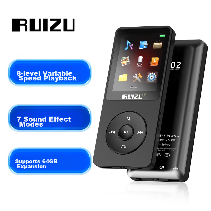 Картинки RUIZU X02 4G Black MP3/MP4 Music Player, Student Sports Mini Portable Player, E-Book Reader, English Listening Device, Memory Card Slot, Voice Recorder