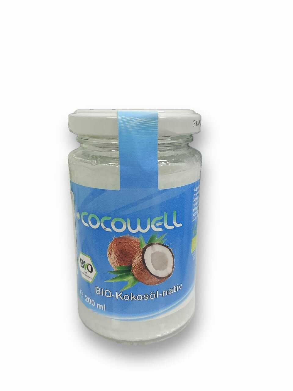 Масло кокосовое Cocowell Bio 200 мл, в стеклянной банке, холодный отжим, 100 % натуральный продукт