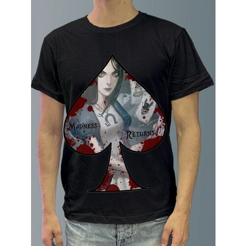 фото Футболка мужская черная из хлопка с dtf рисунком игры alice mr - 3009 будь на стиле