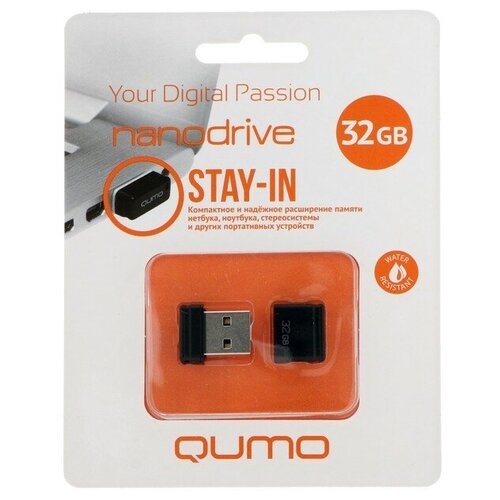 Флешка Qumo Nano Black, 32 Гб, USB2.0, черная