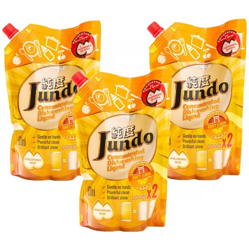 3 шт - Jundo Концентрированный ЭКО гель с гиалуроновой кислотой для мытья посуды и детских принадлежностей «Juicy Lemon», 800 мл.