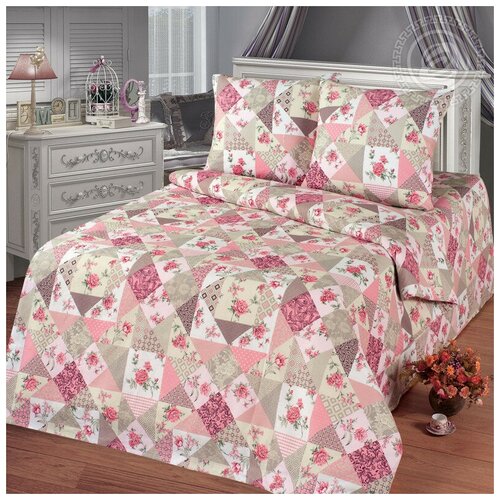 фото Постельное белье 1,5сп бязь лоскутная мозаика розовая текс-дизайн