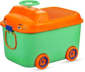 Ящик для хранения игрушек Solmax, на колесах, 50 л, оранжевый/зеленый, 54х41,5х38 см