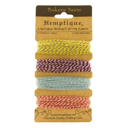 Hemptique Шнур Bakers Twine BTC2, 1 мм9 м, 4 шт., разноцветный 100m roll cotton bakers twine string cord rope two color cotton craft twine home textile gift packaging christmas wedding decor