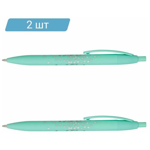 Ручка шариковая автоматическая Attache Romance масл Soft touch, зеленый корпус, синяя-2шт