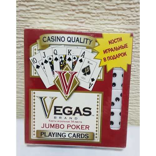 Карты игральные Vegas V с пластиковым покрытием, 54шт красные, кости игральные в комплекте