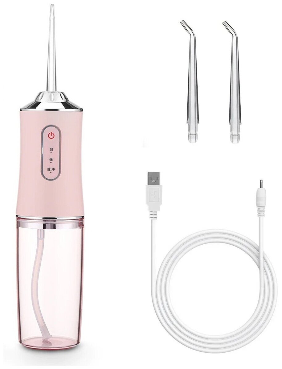 Ирригатор портативный беспроводной для очистки полости рта 4 насадки ORAL IRRIGATOR (флоссер) с USB зарядкой, розовый