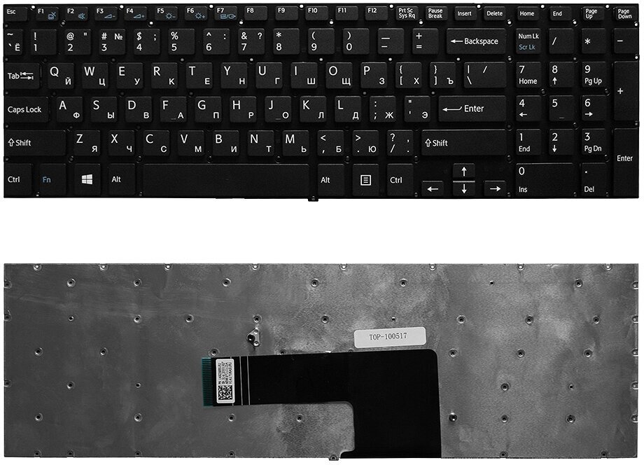 Клавиатура для ноутбука Sony Vaio Fit 15, SVF15, SVF152, SVF1521E1RB. RU3, SVF1521J1RB. RU3 Series. Плоский Enter. Черная, без рамки. PN: 9Z. NAEBQ.00R.