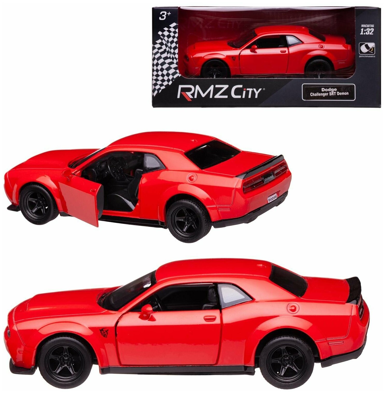 Машинка металлическая Uni-Fortune RMZ City 1:32 Dodge Challenger SRT Demon 2018 (цвет красный) - фотография № 2