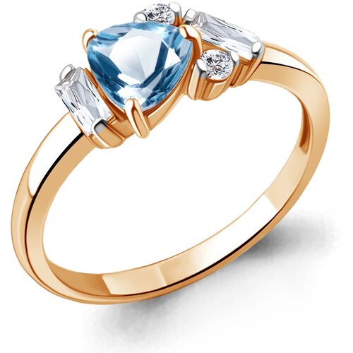 фото Кольцо diamant online, серебро, 925 проба, золочение, фианит, топаз, размер 17