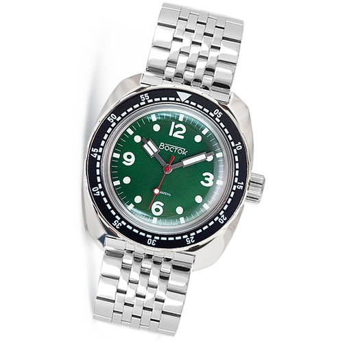 Наручные часы Восток Амфибия 71066А, зеленый, серебряный