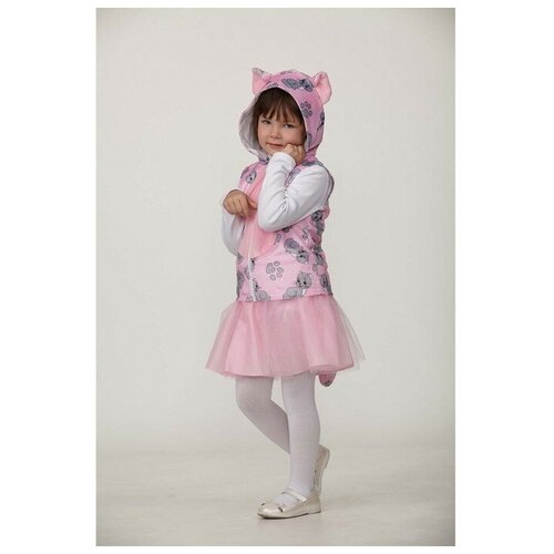 пижама для девочки цвет коралловый кот рост 116 см Жилет с капюшоном Кошечка р.116-60