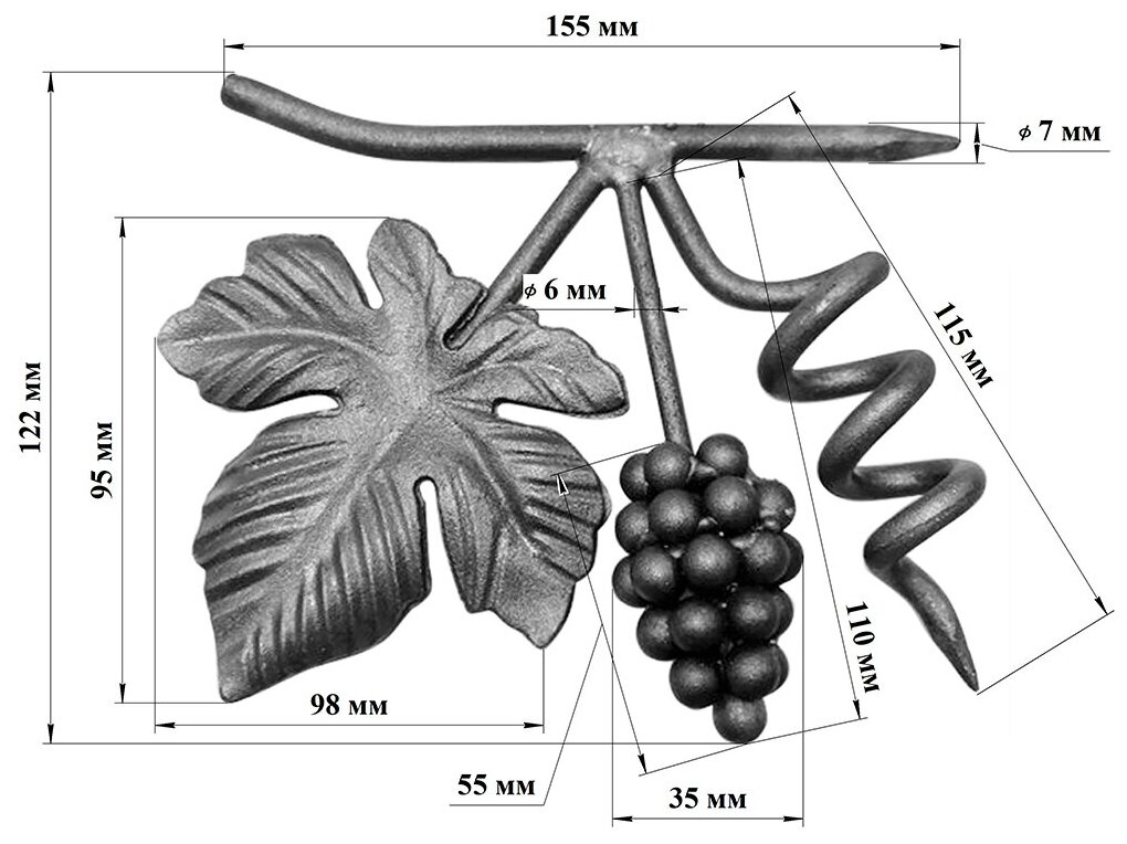 Кованое изделие "Кисть винограда" , (155х122) - фотография № 2