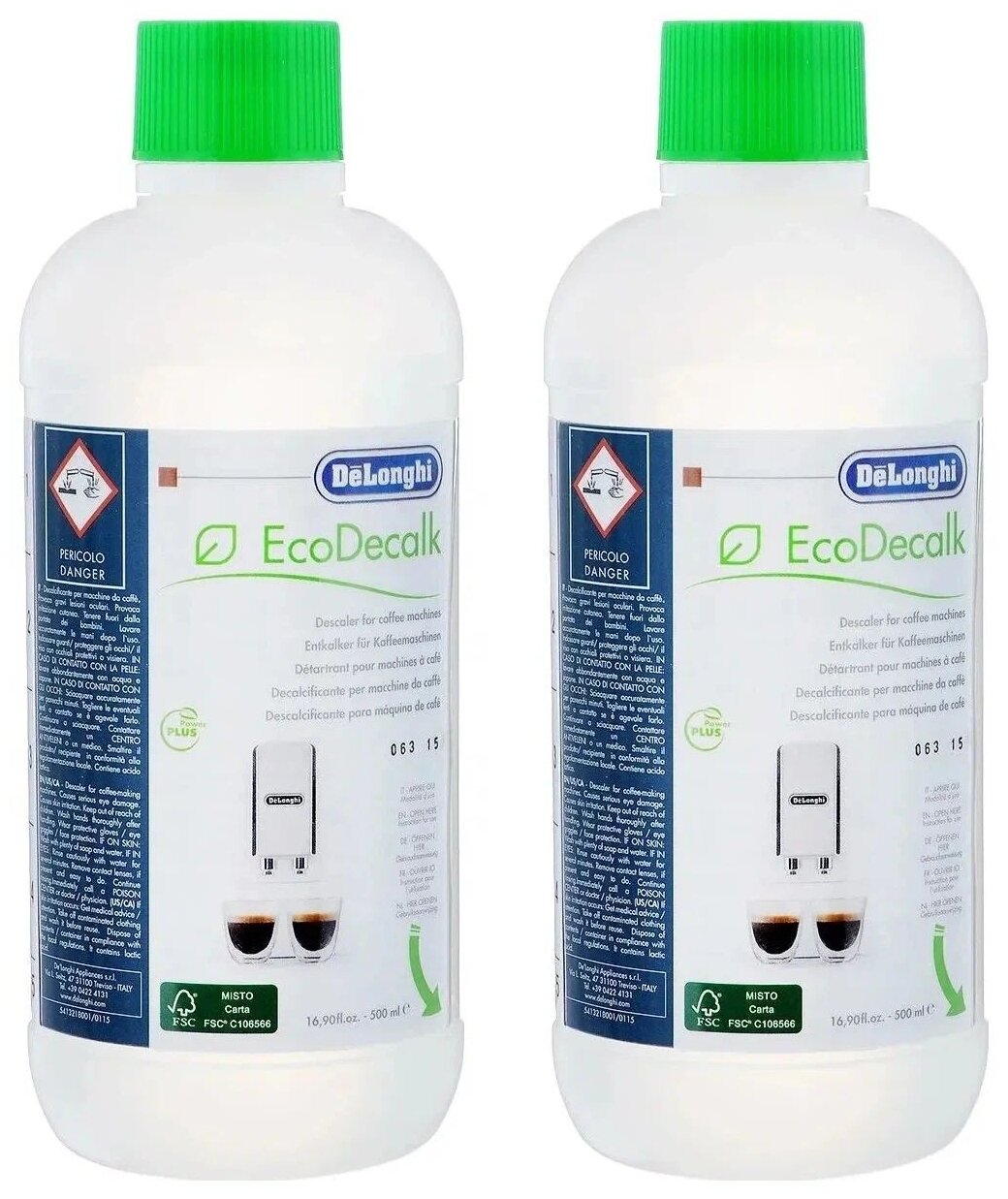 Антинакипин DeLonghi "Eco Decalk" для автоматических кофемашин, 500 мл 2 упаковки