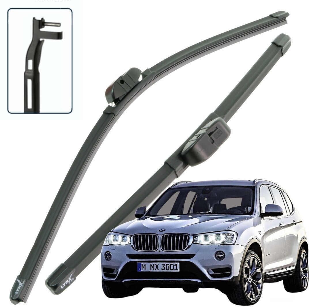 Дворники BMW X3 (2) F25 / БМВ Х3 Ф25 рест. 2014 / 2015 / 2016 / 2017 Щетки стеклоочистителя бескаркасные автомобильные LYNXauto 650мм-500мм к-т 2шт.