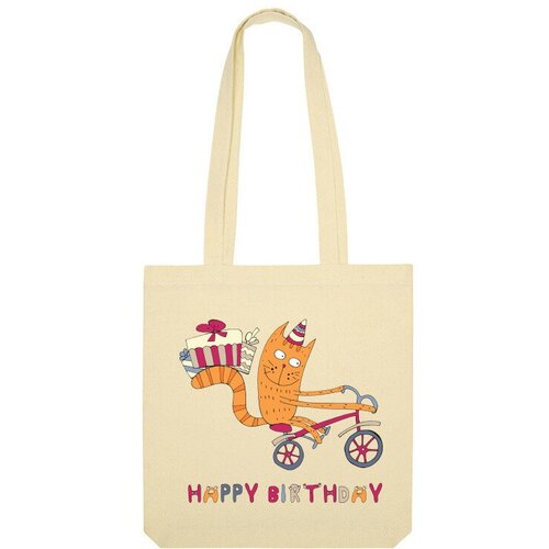Сумка шоппер Us Basic, бежевый мужская футболка кот едет на велосипеде с подарками m красный