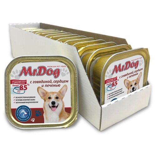 Влажный корм для собак Mr. Dog говядина, сердце, печень 1 уп. х 10 шт. х 300 г