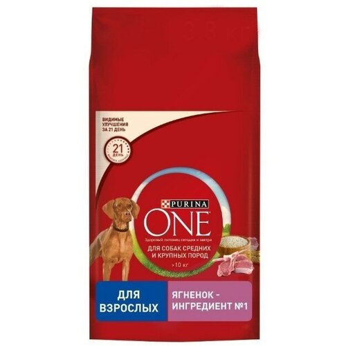 Purina One Сухой корм для взрослых собак с ягненком 3,8 кг (2 шт)