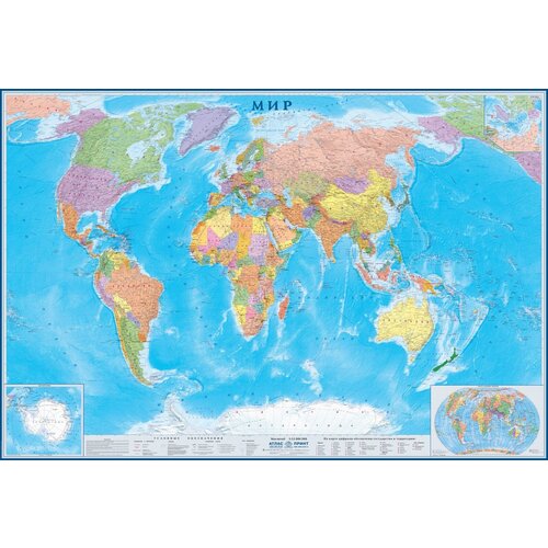 Настенная карта Атлас Принт Мир, политическая, 1:15 млн, 2,33*1,58 м